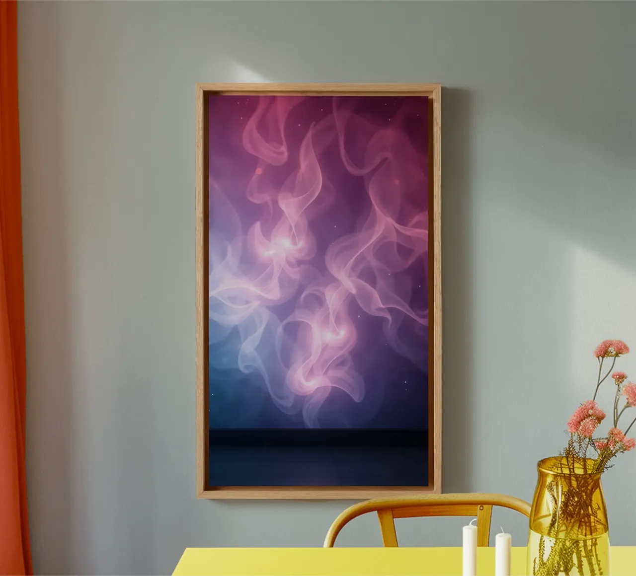 Dreamy abstract smoke design vibrant colors and smooth flow canvas with Floater frame by DesignDoodle