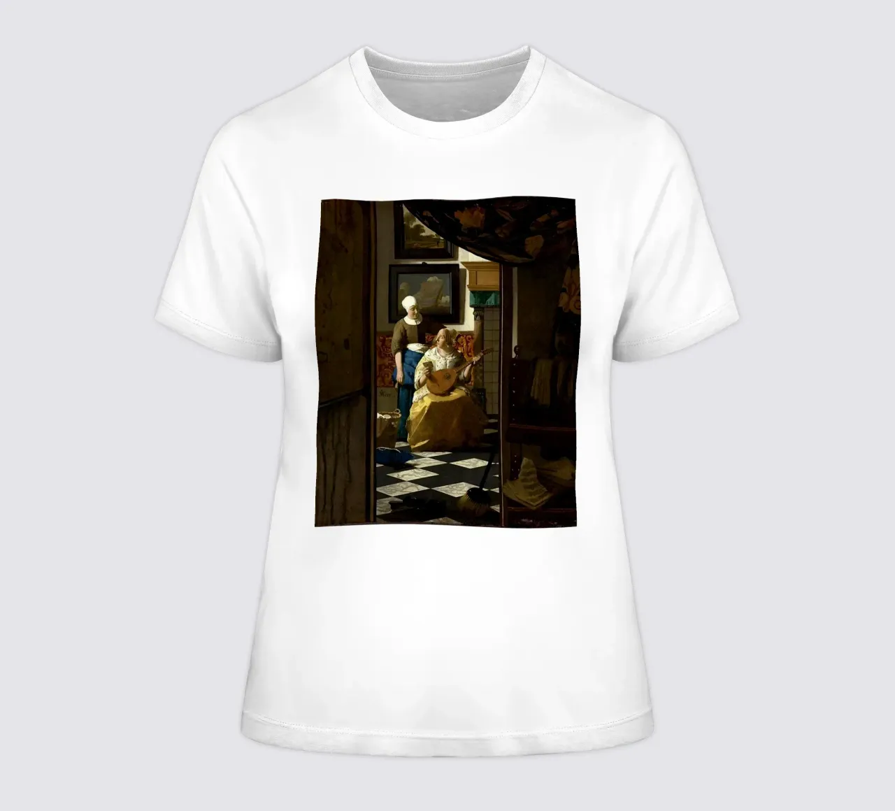 vermeer - una donna riceve una lettera d'amore da un servo t-shirt da donna da The Dinda