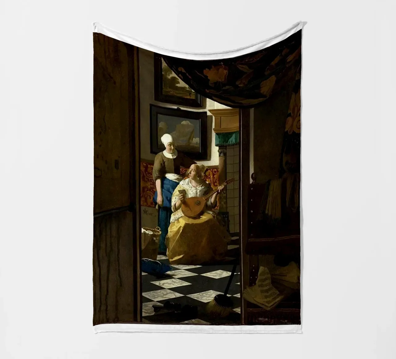 vermeer - una donna riceve una lettera d'amore da un servo coperta in pile da The Dinda