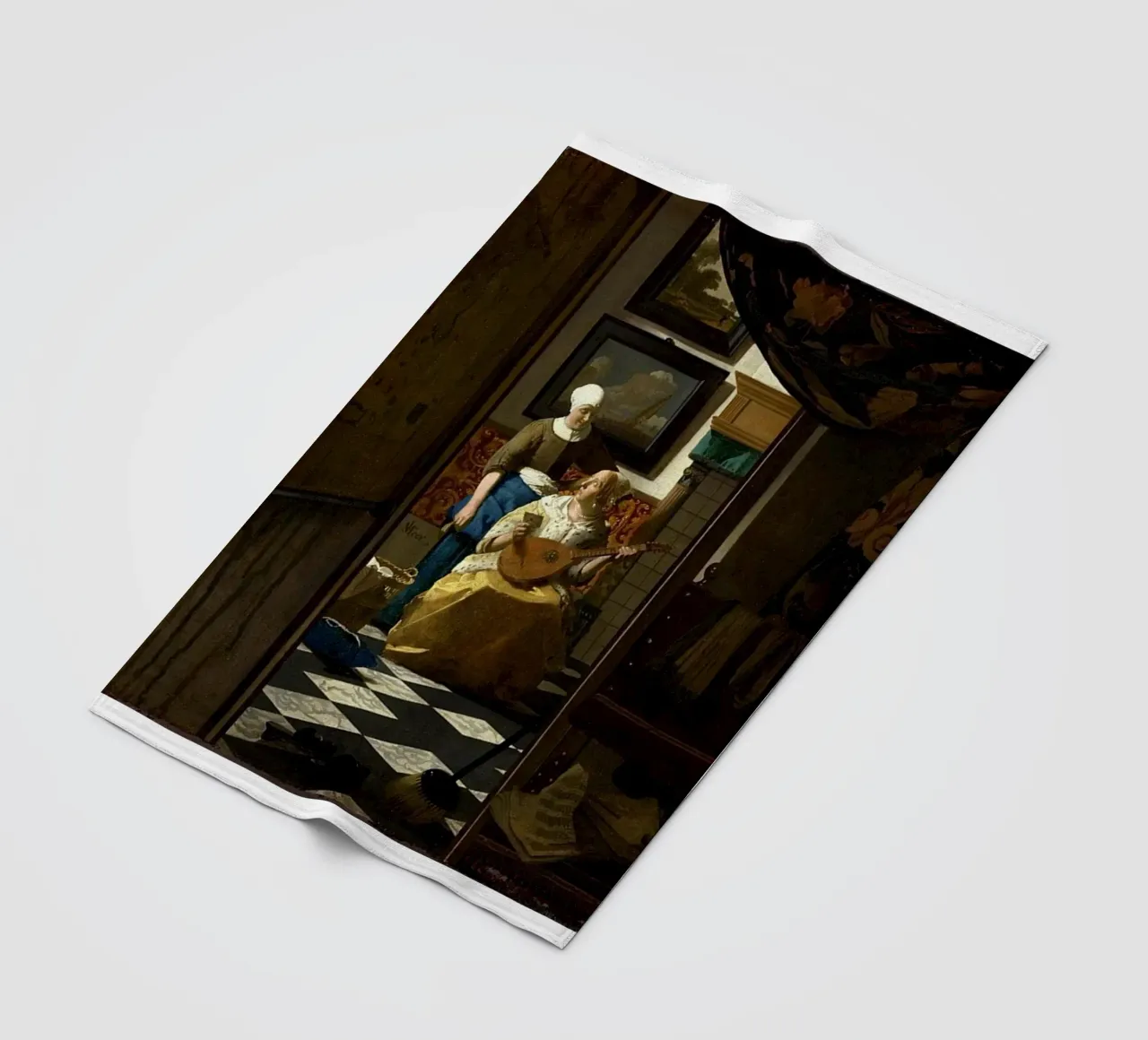 vermeer - una donna riceve una lettera d'amore da un servo coperta in pile da The Dinda
