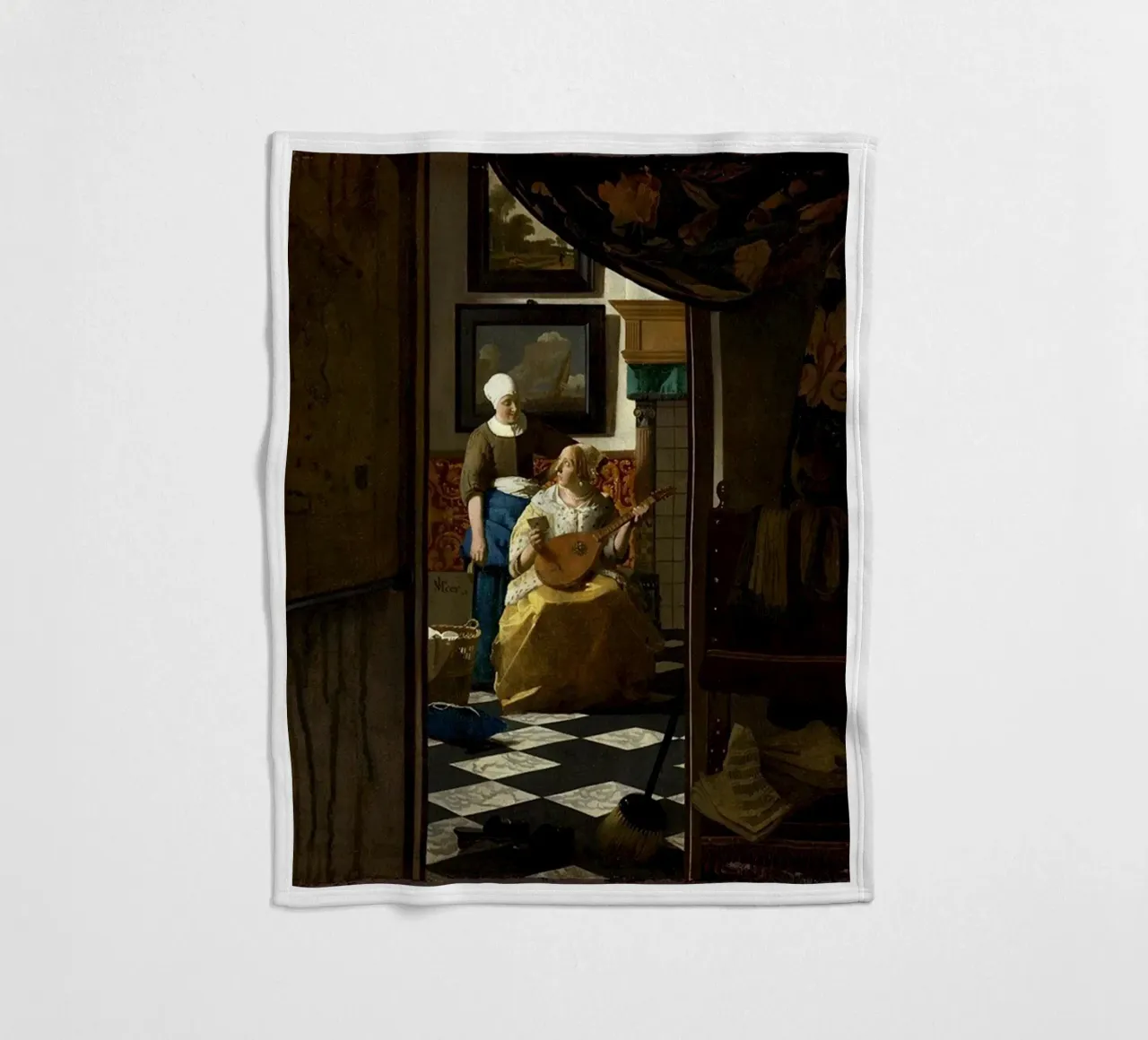 vermeer - una donna riceve una lettera d'amore da un servo coperta in pile da The Dinda