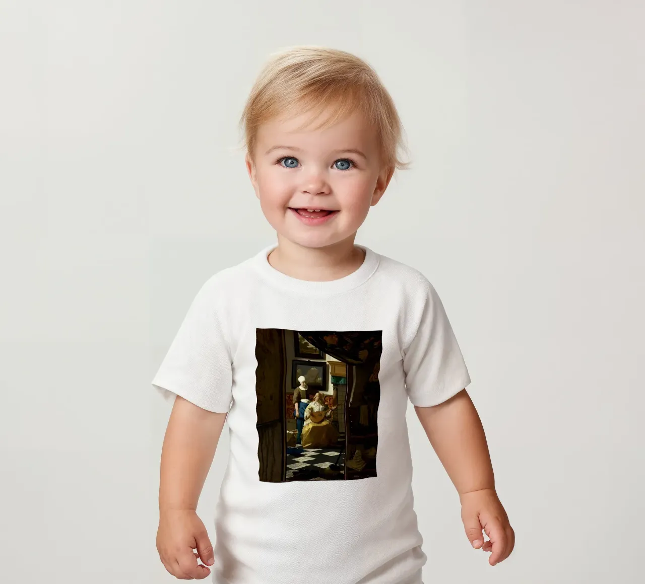 vermeer - una donna riceve una lettera d'amore da un servo maglietta neonato da The Dinda