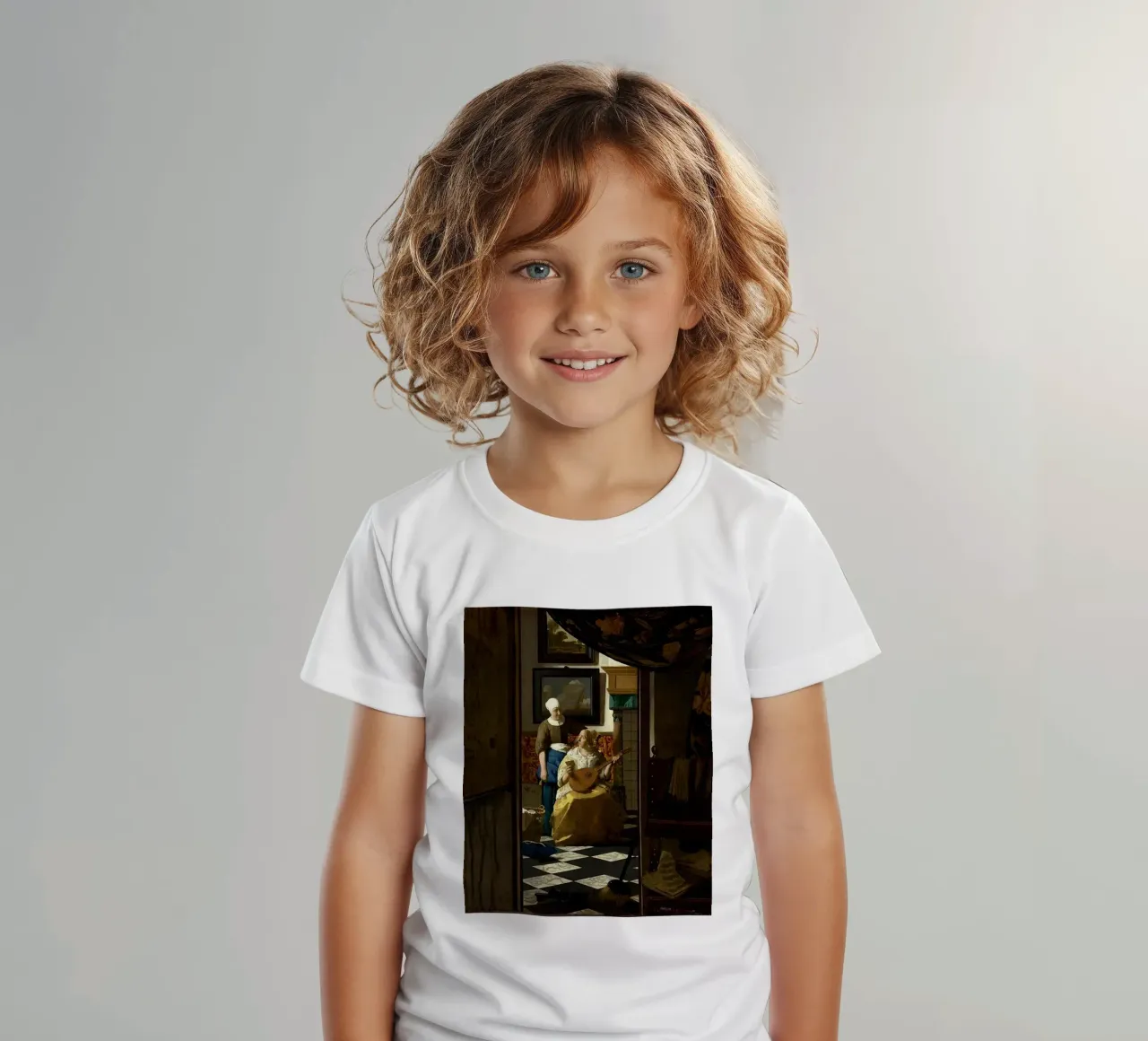 vermeer - una donna riceve una lettera d'amore da un servo t-shirt bambini da The Dinda