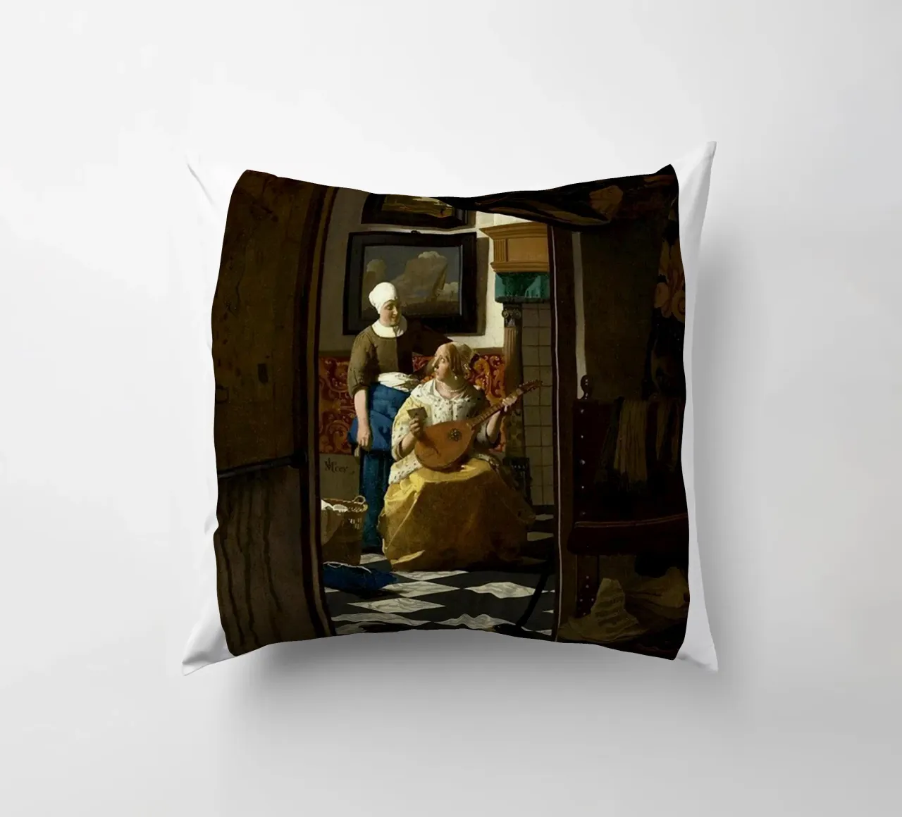 vermeer - una donna riceve una lettera d'amore da un servo cuscino da The Dinda