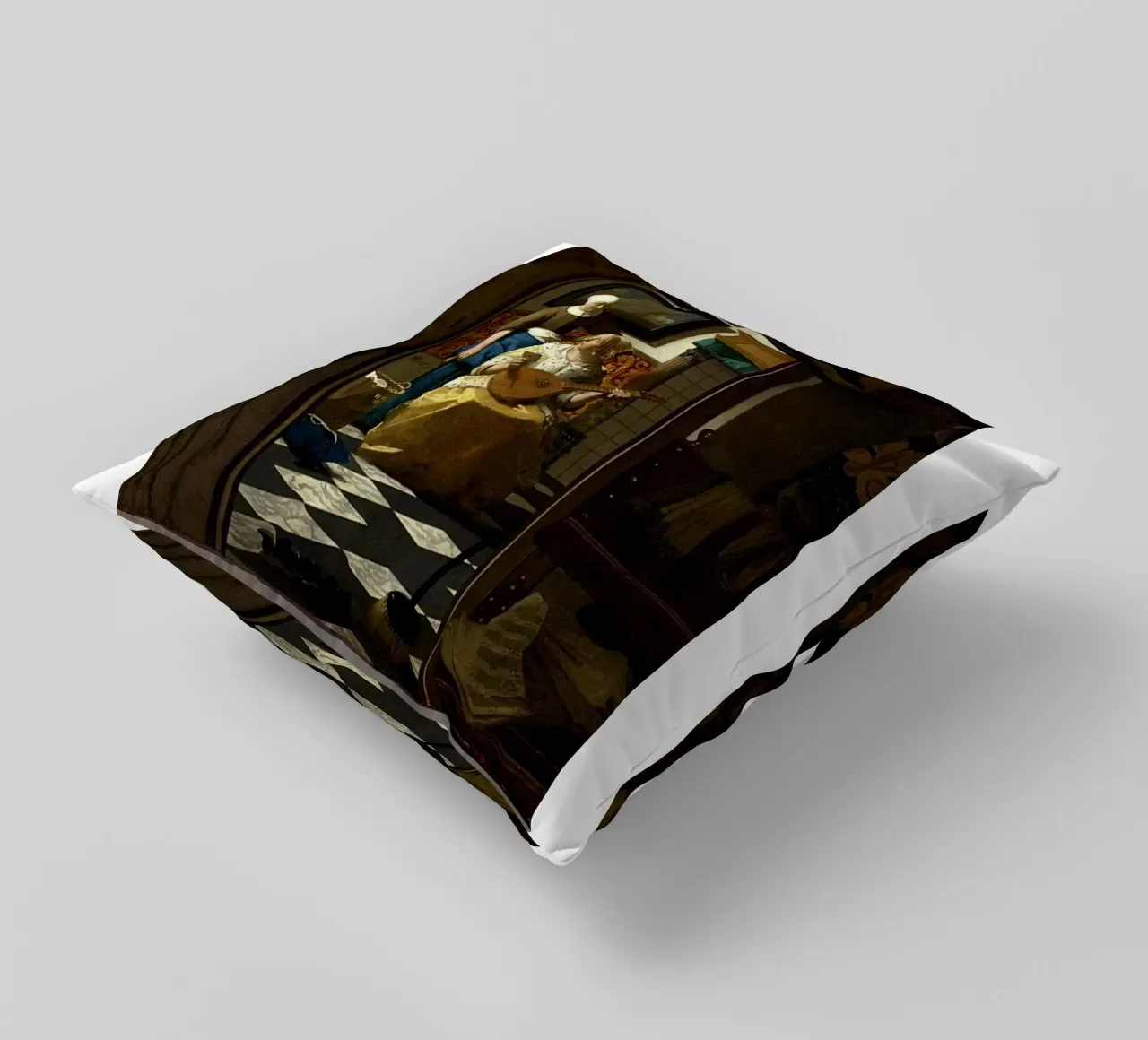 vermeer - una donna riceve una lettera d'amore da un servo cuscino da The Dinda