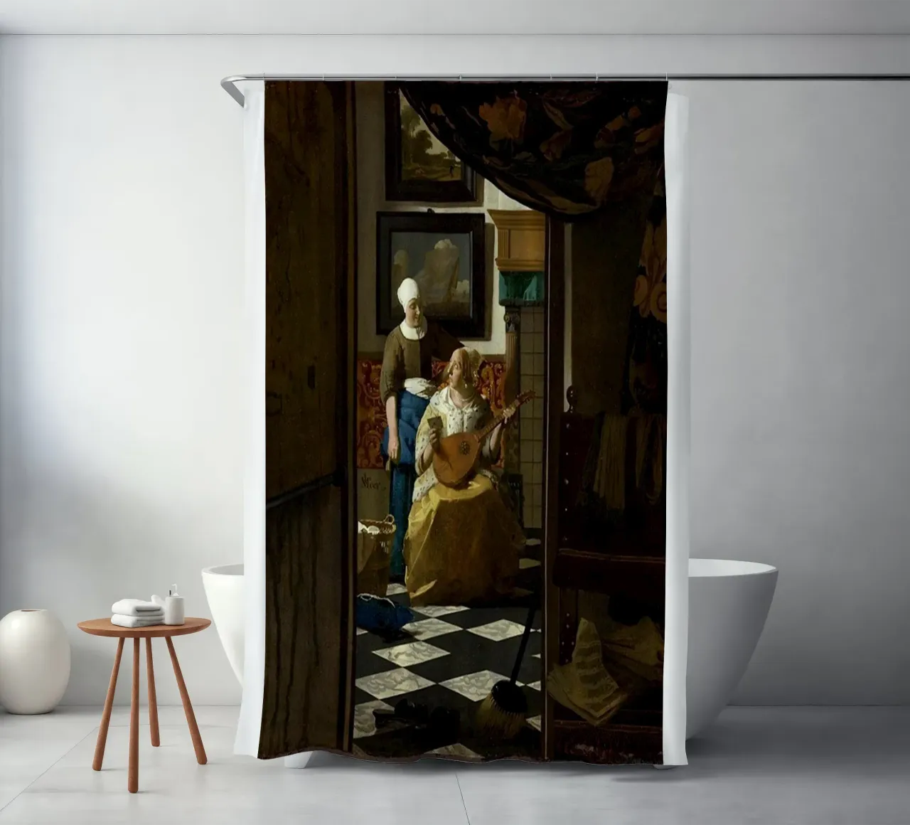 vermeer - una donna riceve una lettera d'amore da un servo tenda da doccia da The Dinda