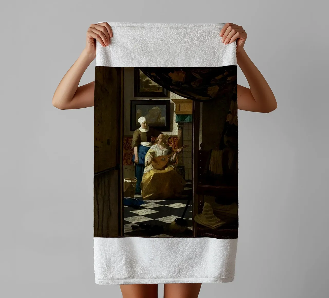 vermeer - una donna riceve una lettera d'amore da un servo asciugamano da bagno da The Dinda