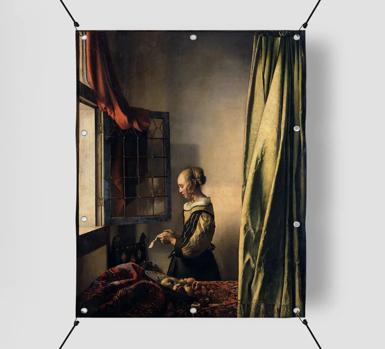 vermeer - jeunes femmes lisant une lettre à la fenêtre bâche pvc de The Dinda