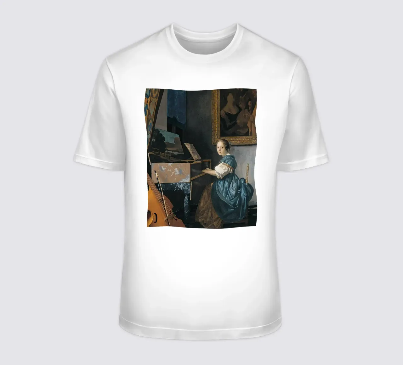 vermeer - woman sitting in front of a keyboard t-shirt by The Dinda
