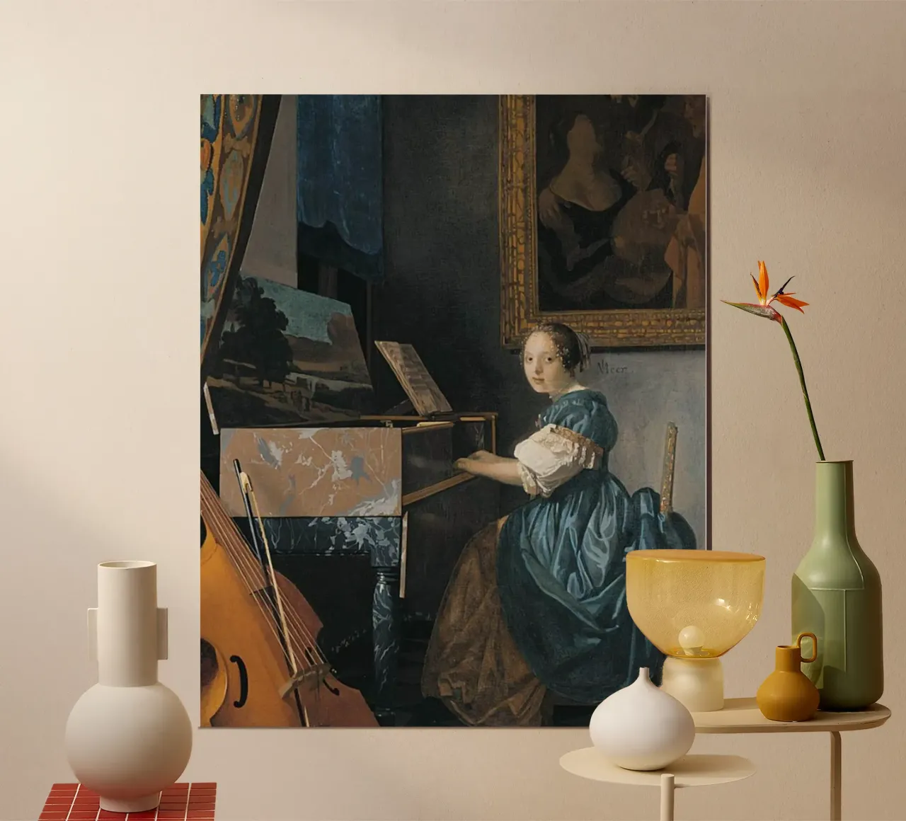 vermeer - femme assise devant un clavier poster de The Dinda