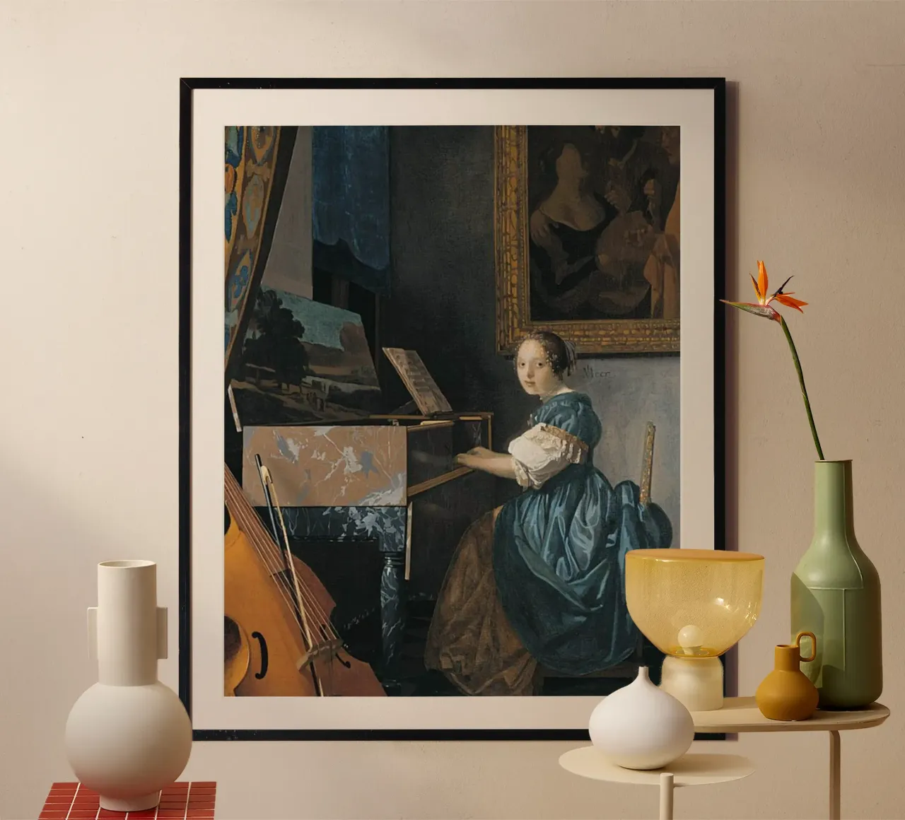 vermeer - femme assise devant un clavier poster de The Dinda