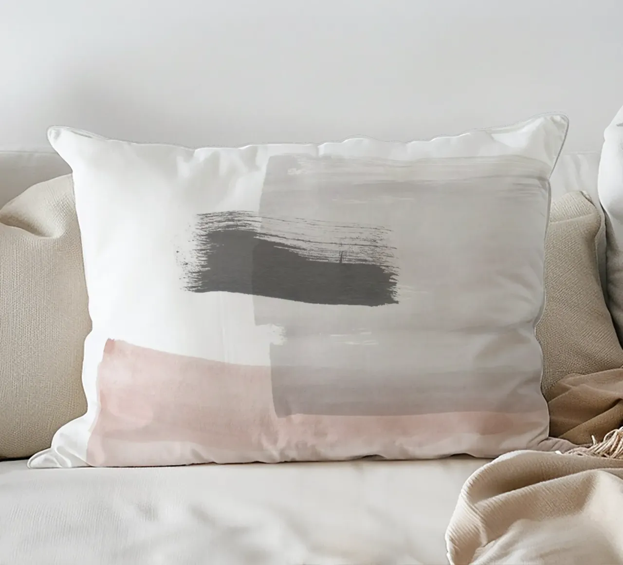Pennellate di rosa e grigio 3 cuscino da NouveauPrints