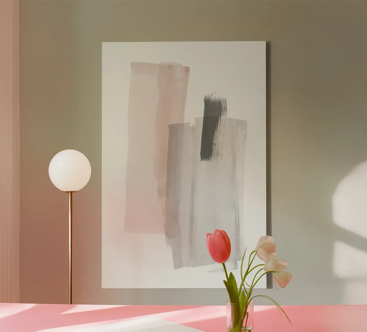 Pennellate di rosa e grigio 3 tela con Cornice a cassetta da NouveauPrints
