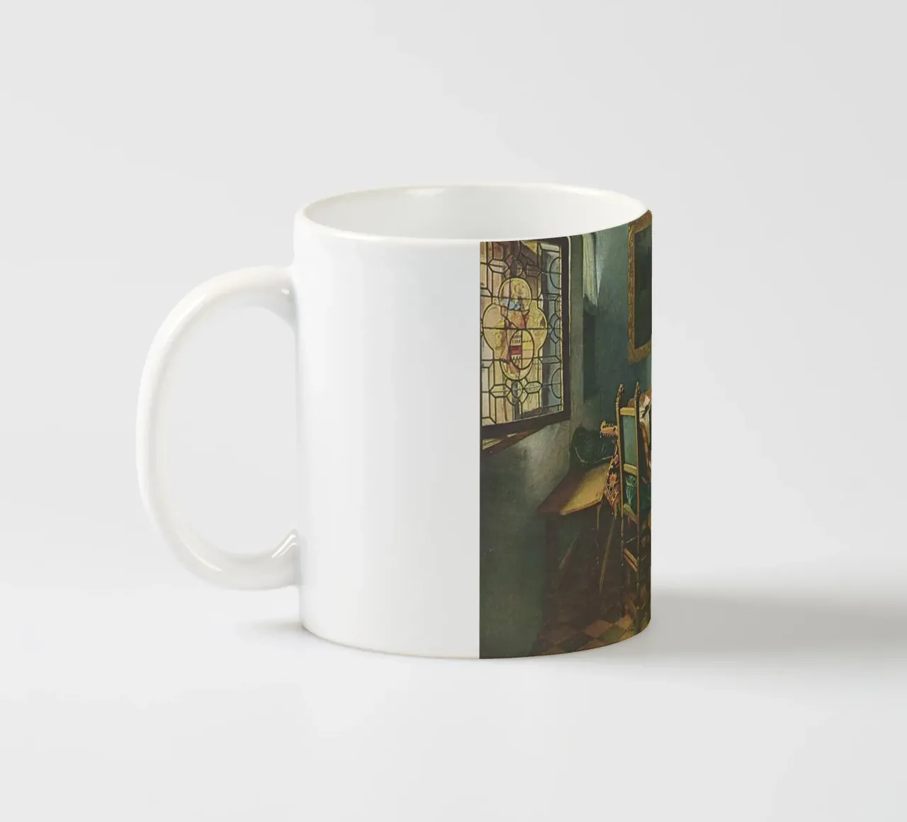 vermeer - marito e moglie seduti al tavolo da pranzo tazza in ceramica da The Dinda