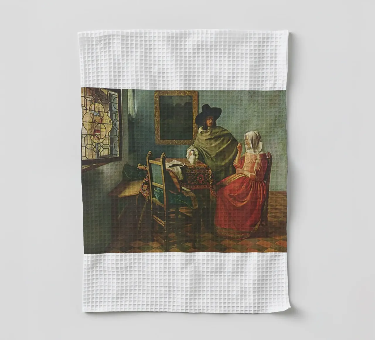 vermeer - le mari et la femme sont assis à la table à manger torchon de The Dinda