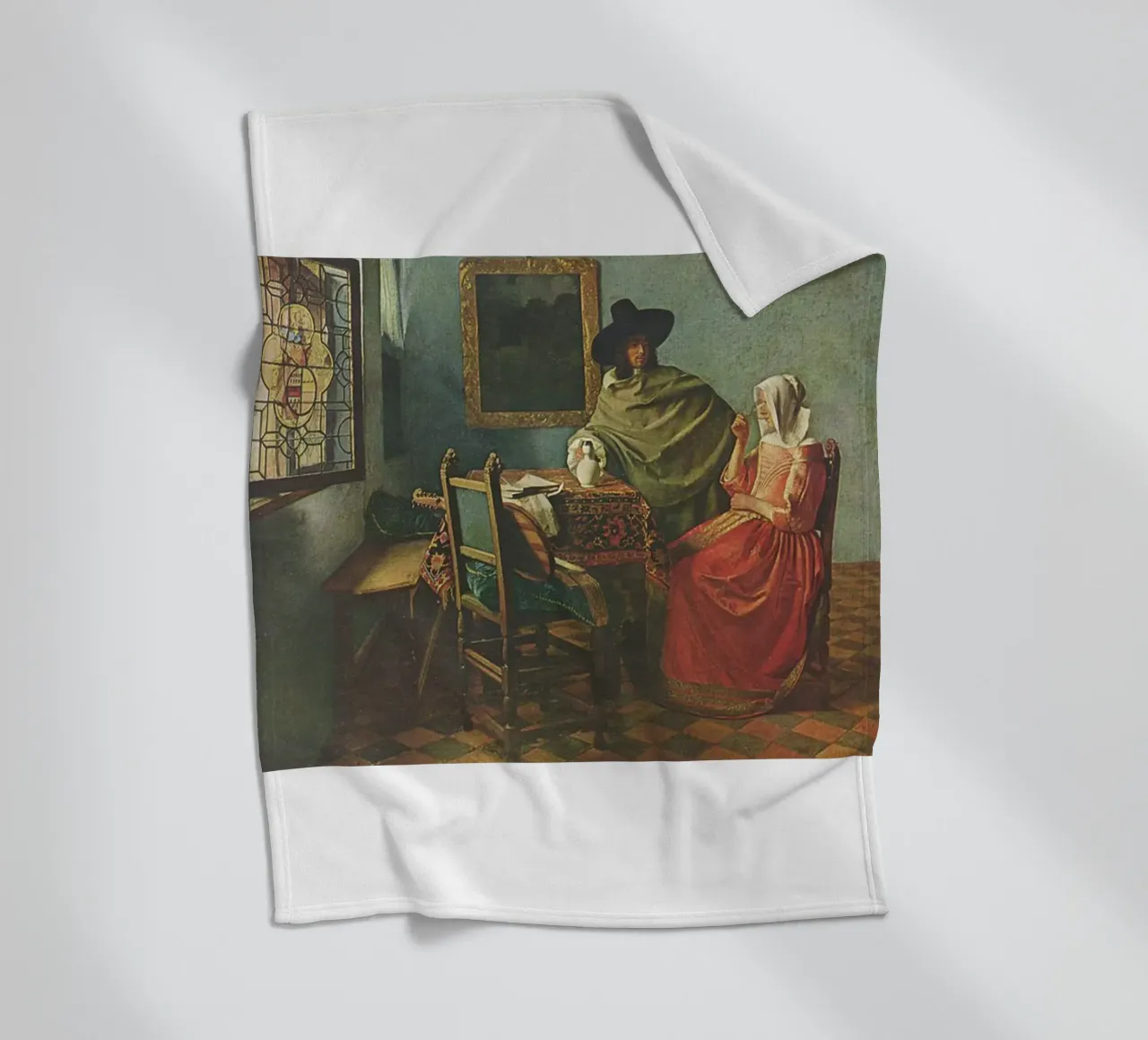 vermeer - husband and wife are sitting at the dining table fleece blanket by The Dinda