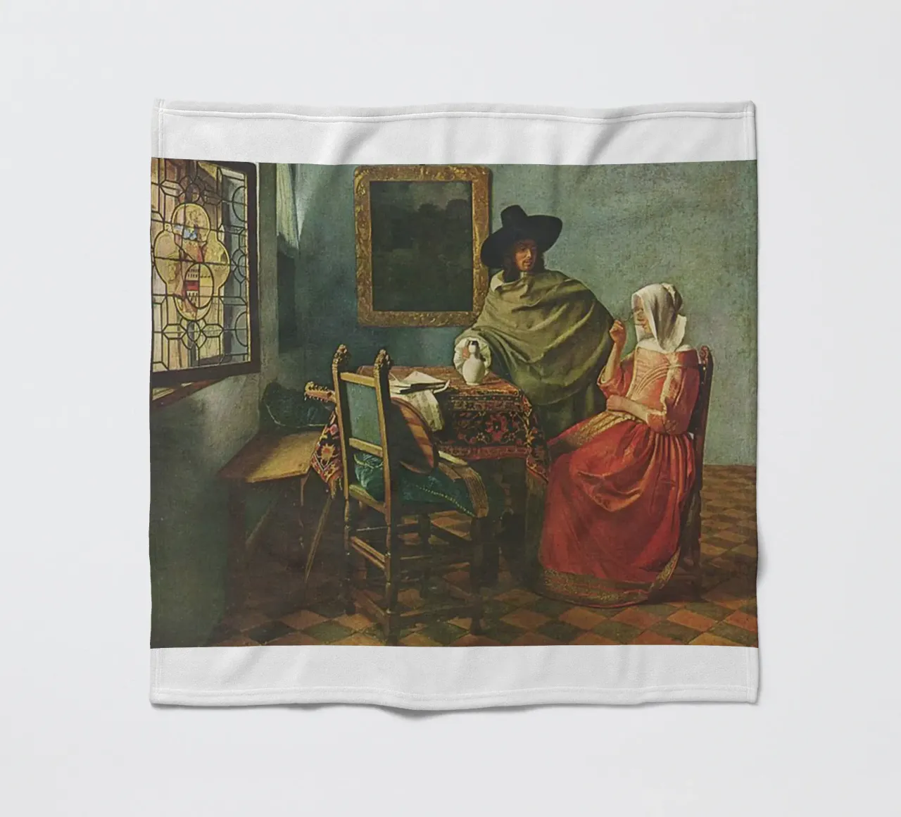 vermeer - husband and wife are sitting at the dining table fleece blanket by The Dinda