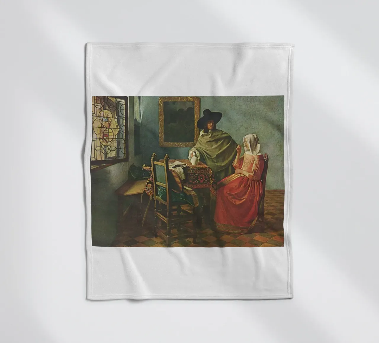 vermeer - husband and wife are sitting at the dining table fleece blanket by The Dinda