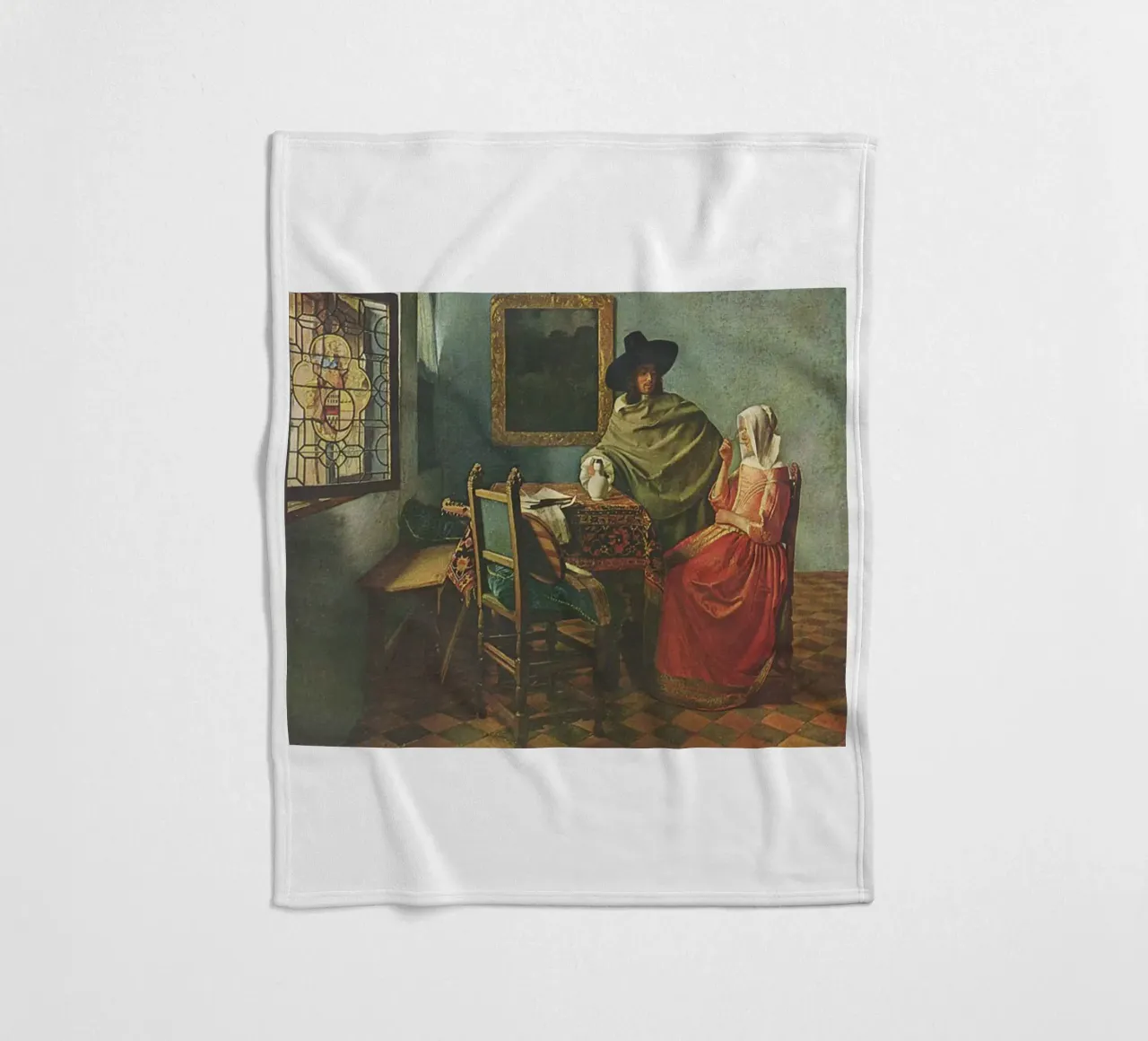 vermeer - husband and wife are sitting at the dining table fleece blanket by The Dinda