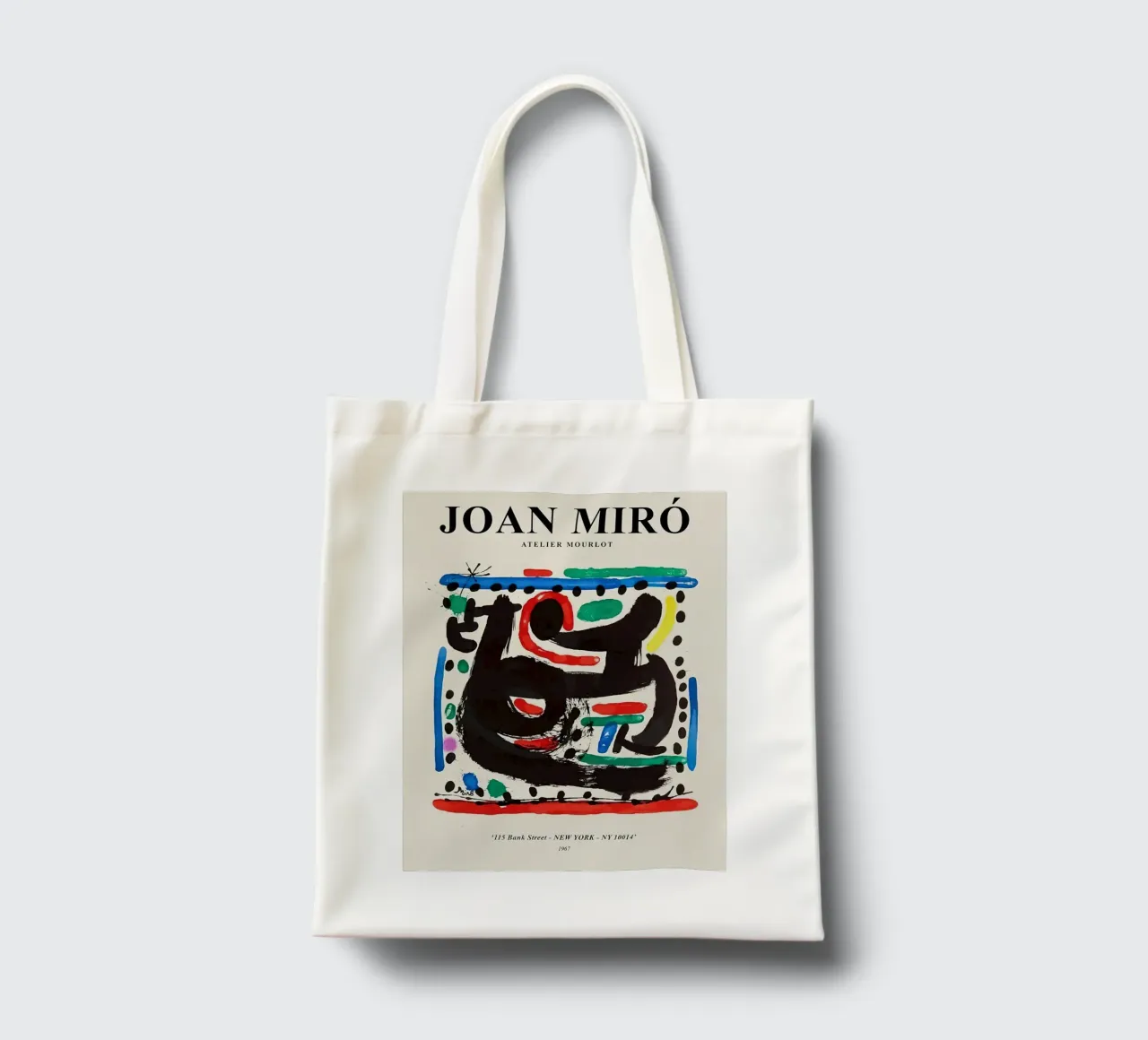 Manifesto della mostra Joan Miro atelier mourlot borsa in juta da phillipp veisenberg