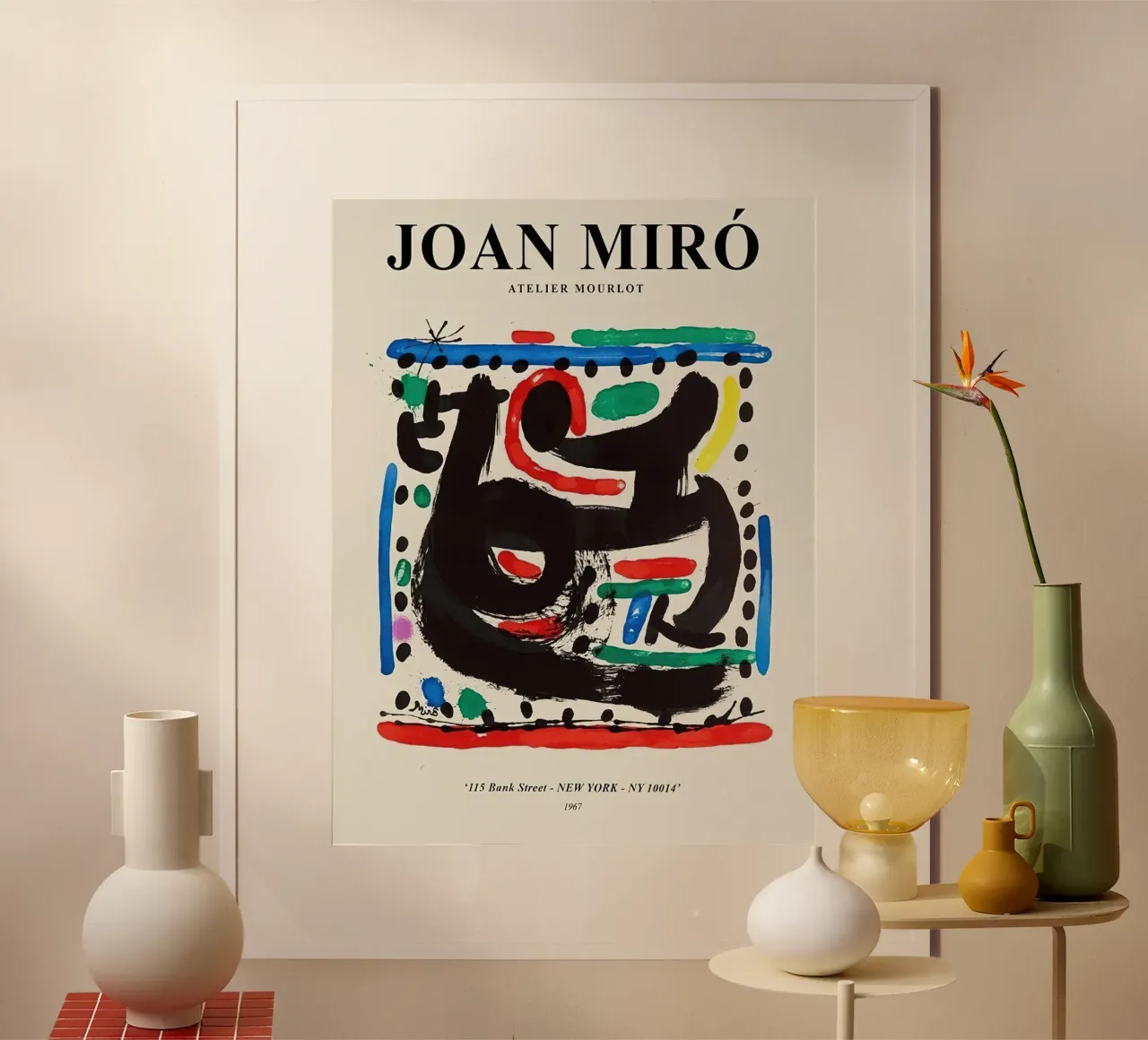 Manifesto della mostra Joan Miro atelier mourlot poster con telaio in legno da phillipp veisenberg