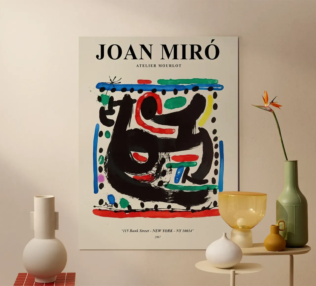 Manifesto della mostra Joan Miro atelier mourlot poster con telaio in legno da phillipp veisenberg