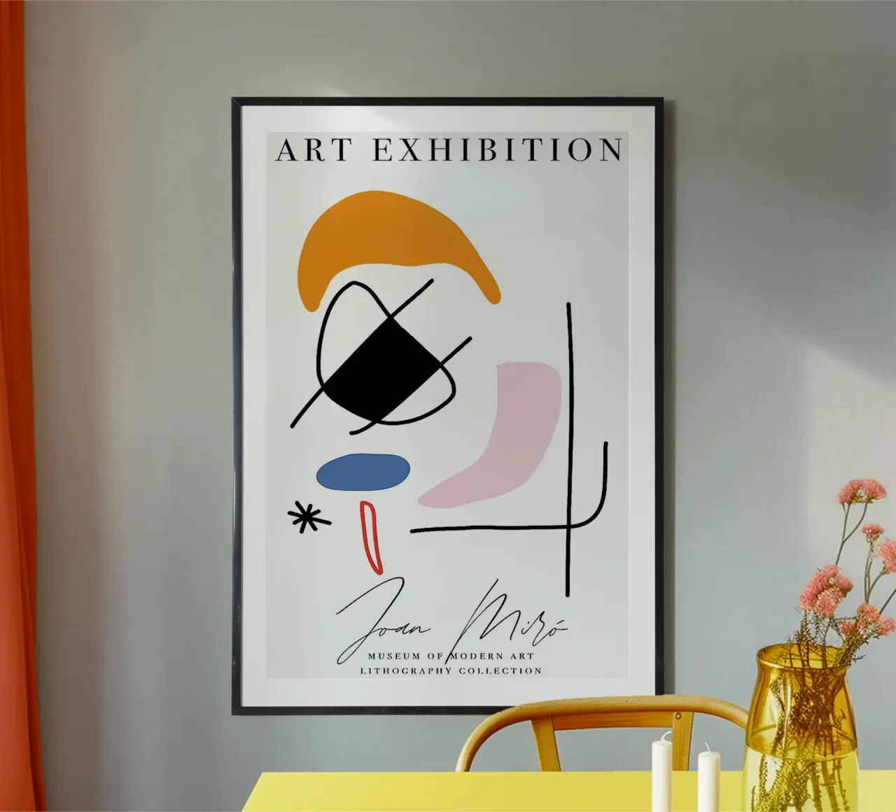 Manifesto della mostra d'arte di Joan Miro poster con telaio in legno da phillipp veisenberg