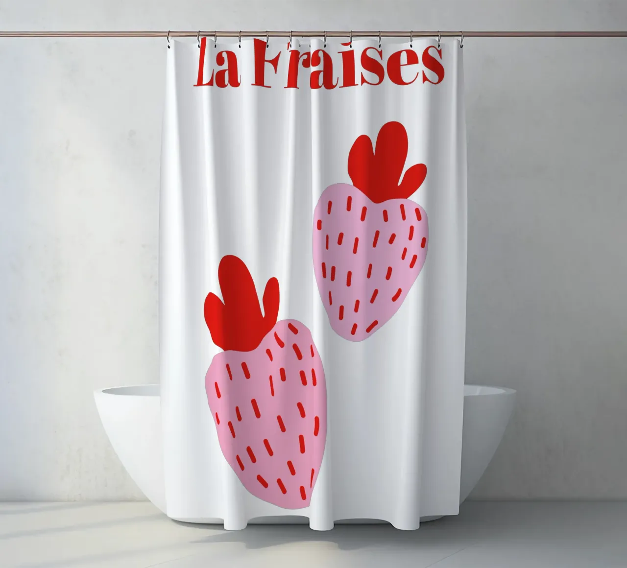 Illustrazione di fragole rosa La Fraises tenda da doccia da The Quote Collective
