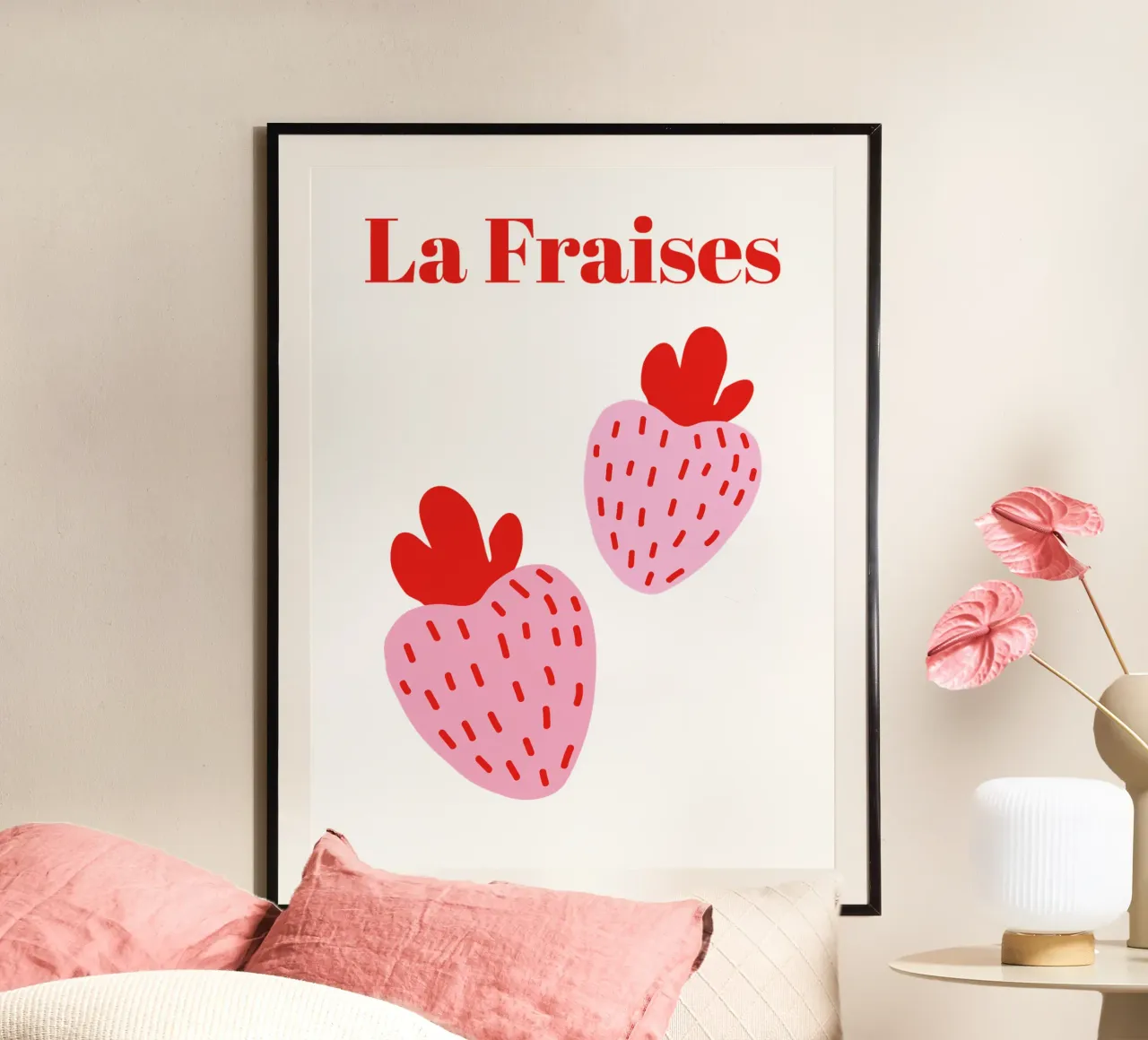 La Fraises Rosa Erdbeere Illustration Poster von The Quote Collective