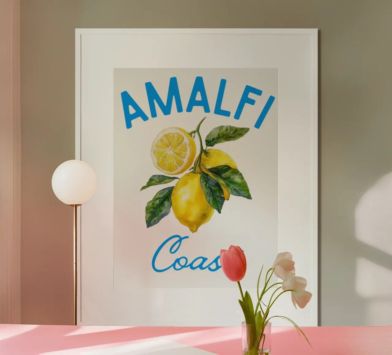 Amalfiküste Zitrone Aquarell Illustration Poster mit Holzrahmen von The Quote Collective