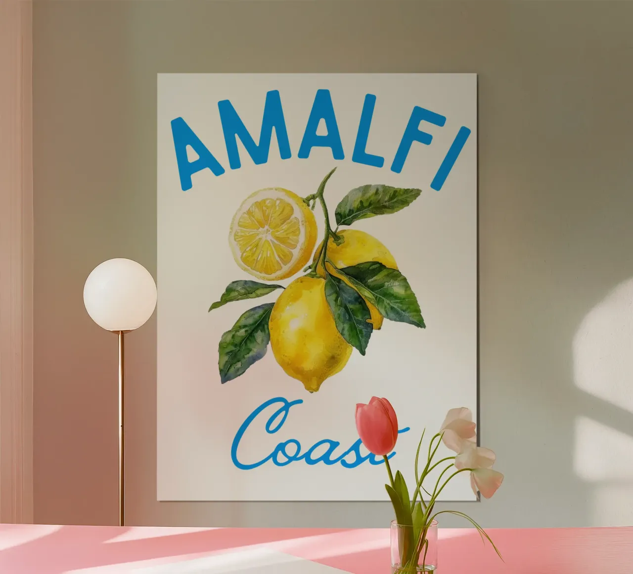 Amalfiküste Zitrone Aquarell Illustration Poster mit Holzrahmen von The Quote Collective