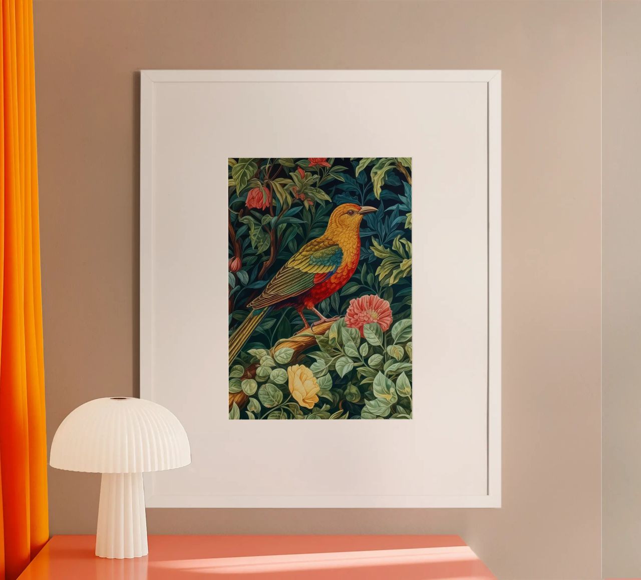 perched bird tropical lush greenery william morris poster by komo store