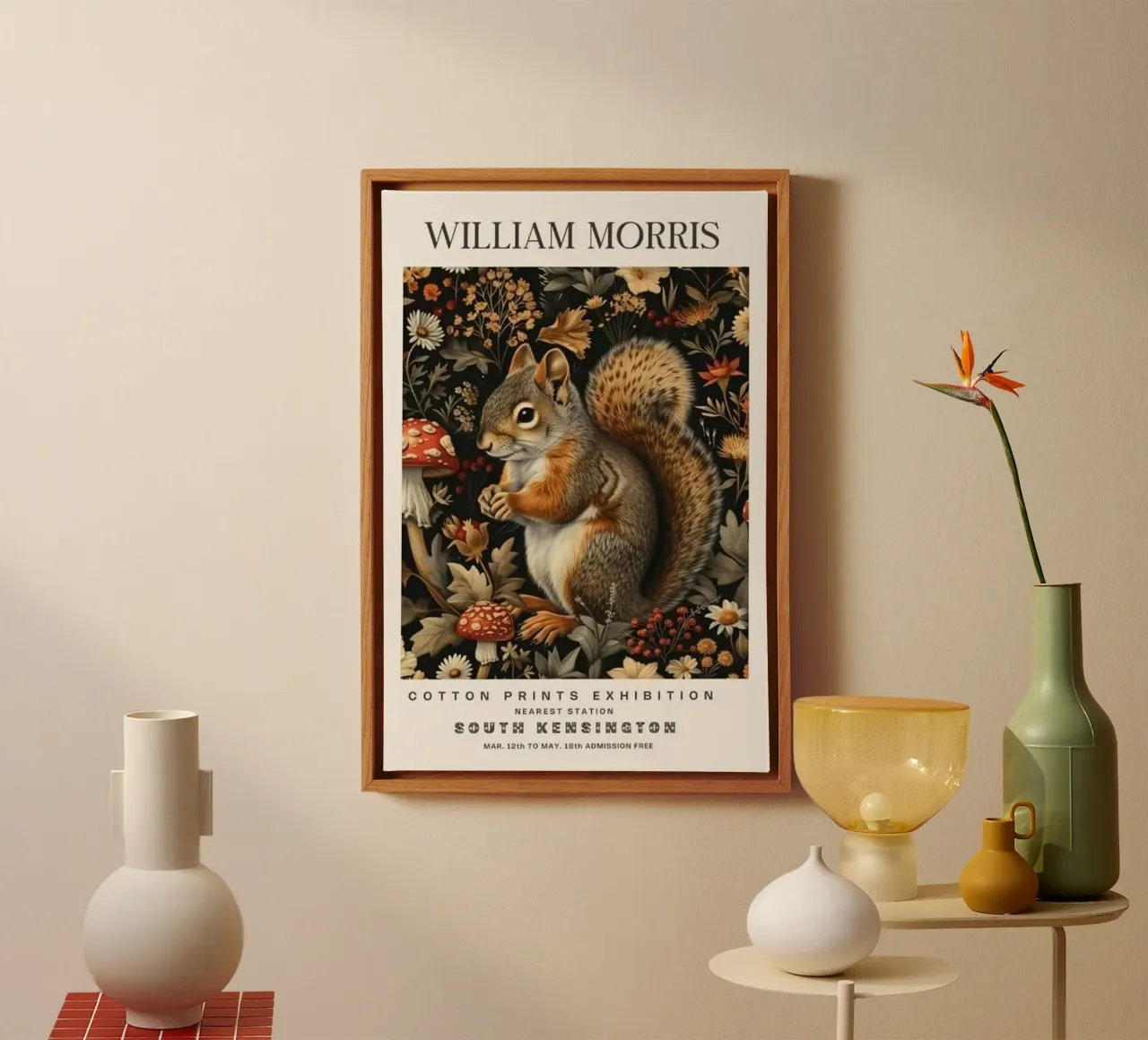 squirrel wildlife decorative print william morris canvas with Floater frame by komo store