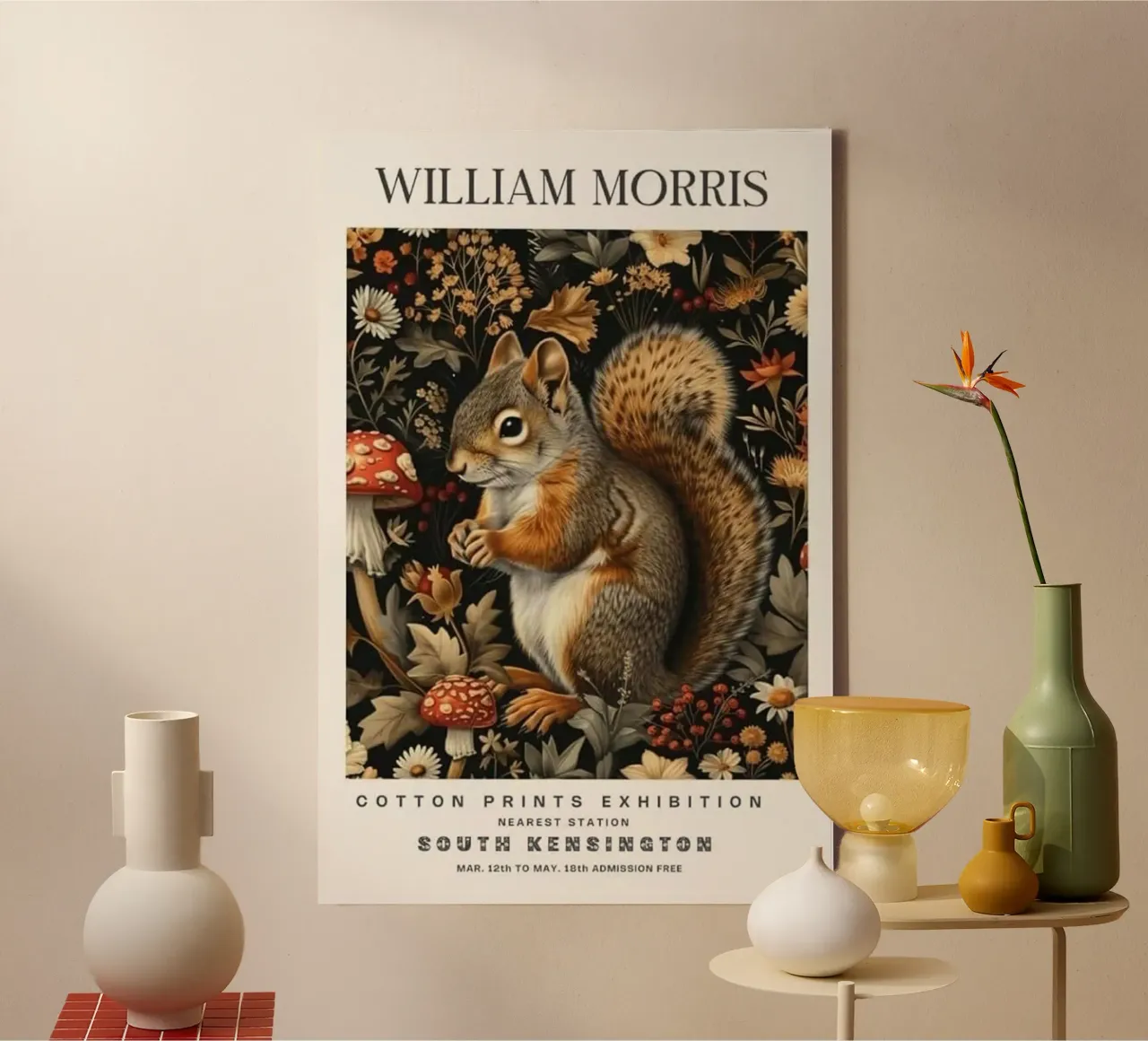 squirrel wildlife decorative print william morris canvas with Floater frame by komo store