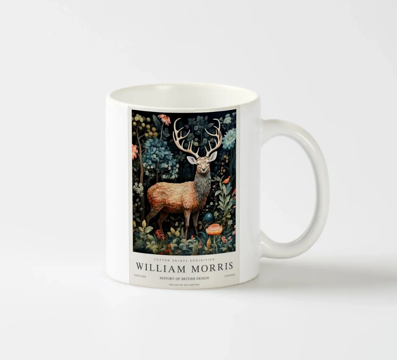 hertenkunstwerk in bos william morris keramische mok van komo store