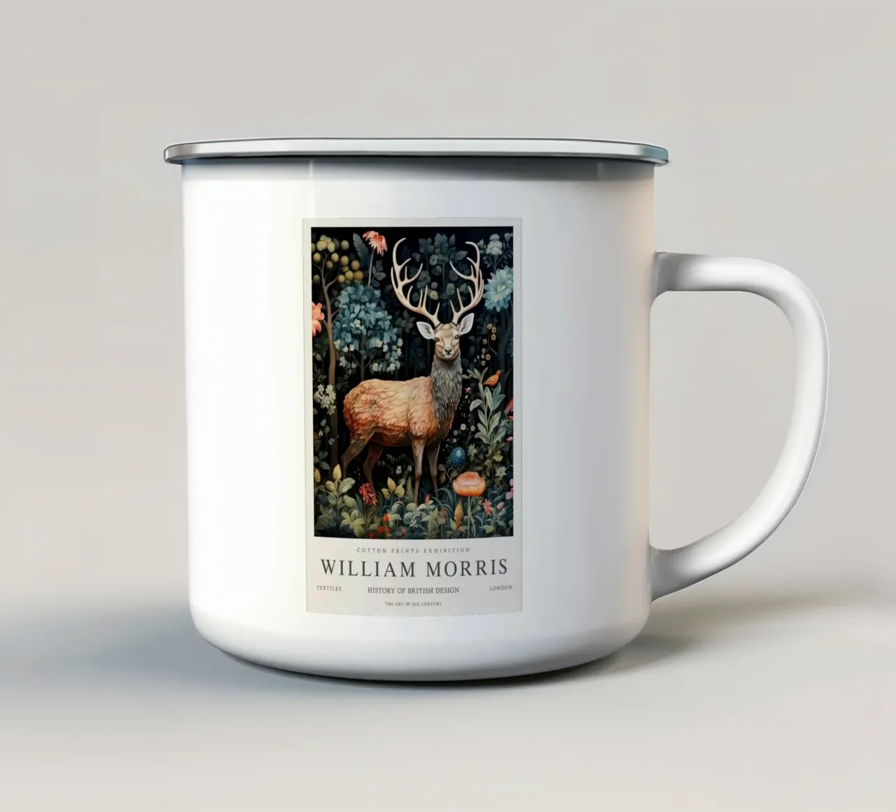 hertenkunstwerk in bos william morris emaille mok van komo store