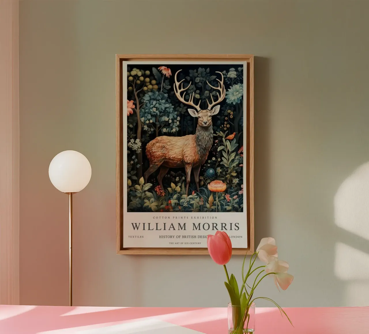 hertenkunstwerk in bos william morris canvas met Baklijst van komo store