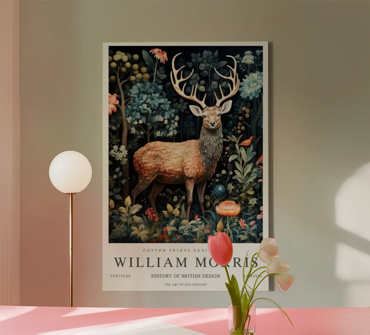 hertenkunstwerk in bos william morris canvas met Baklijst van komo store