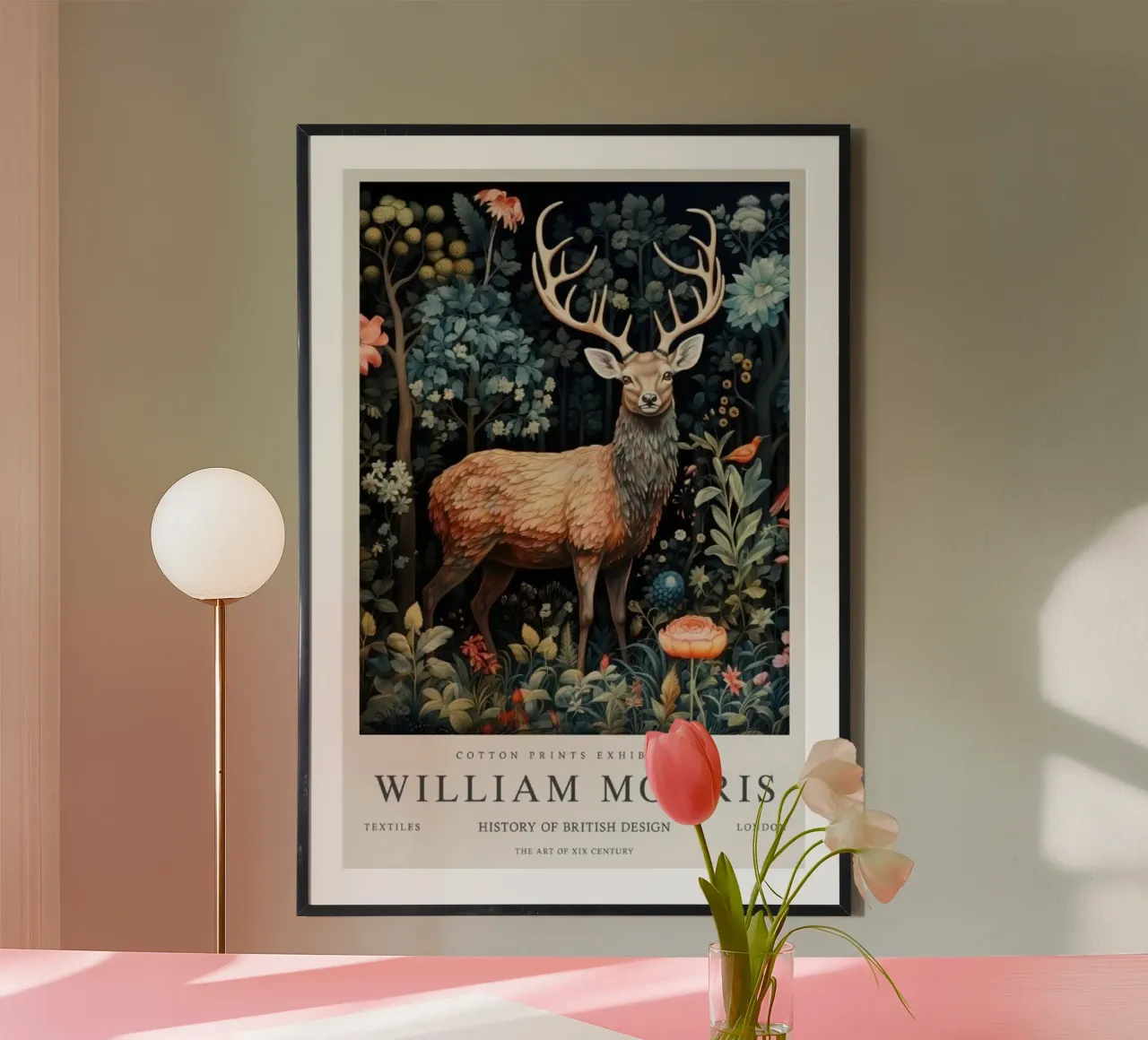 deer artwork in woodland william morris poster by komo store
