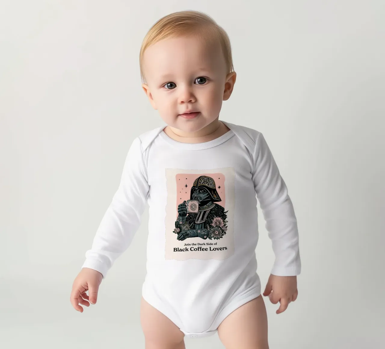 Darth Vader beve il caffè nero Poster - Star Wars Woodblock body neonato maniche lunghe da Kaji