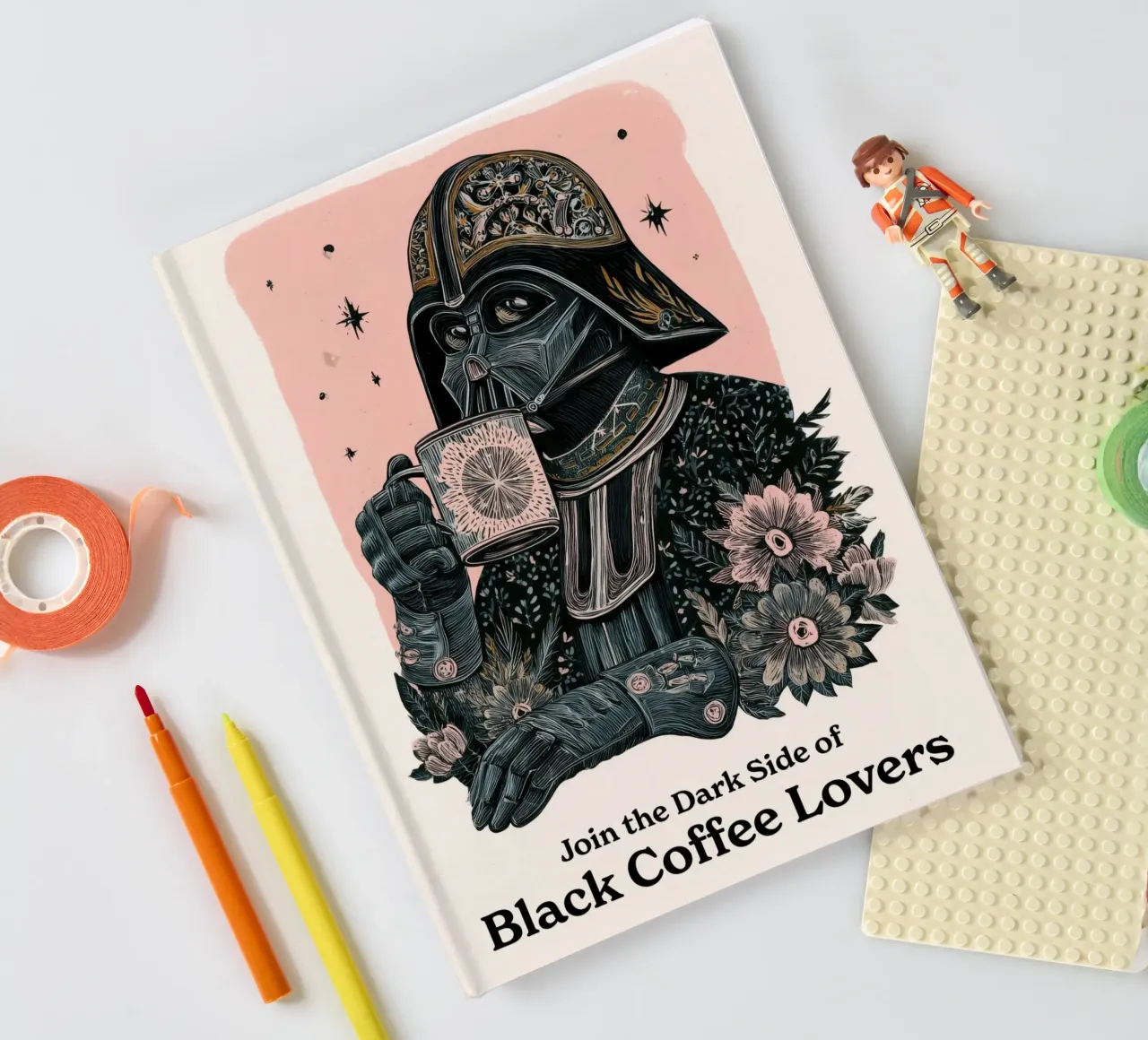 Darth Vader beve il caffè nero Poster - Star Wars Woodblock diario da Kaji