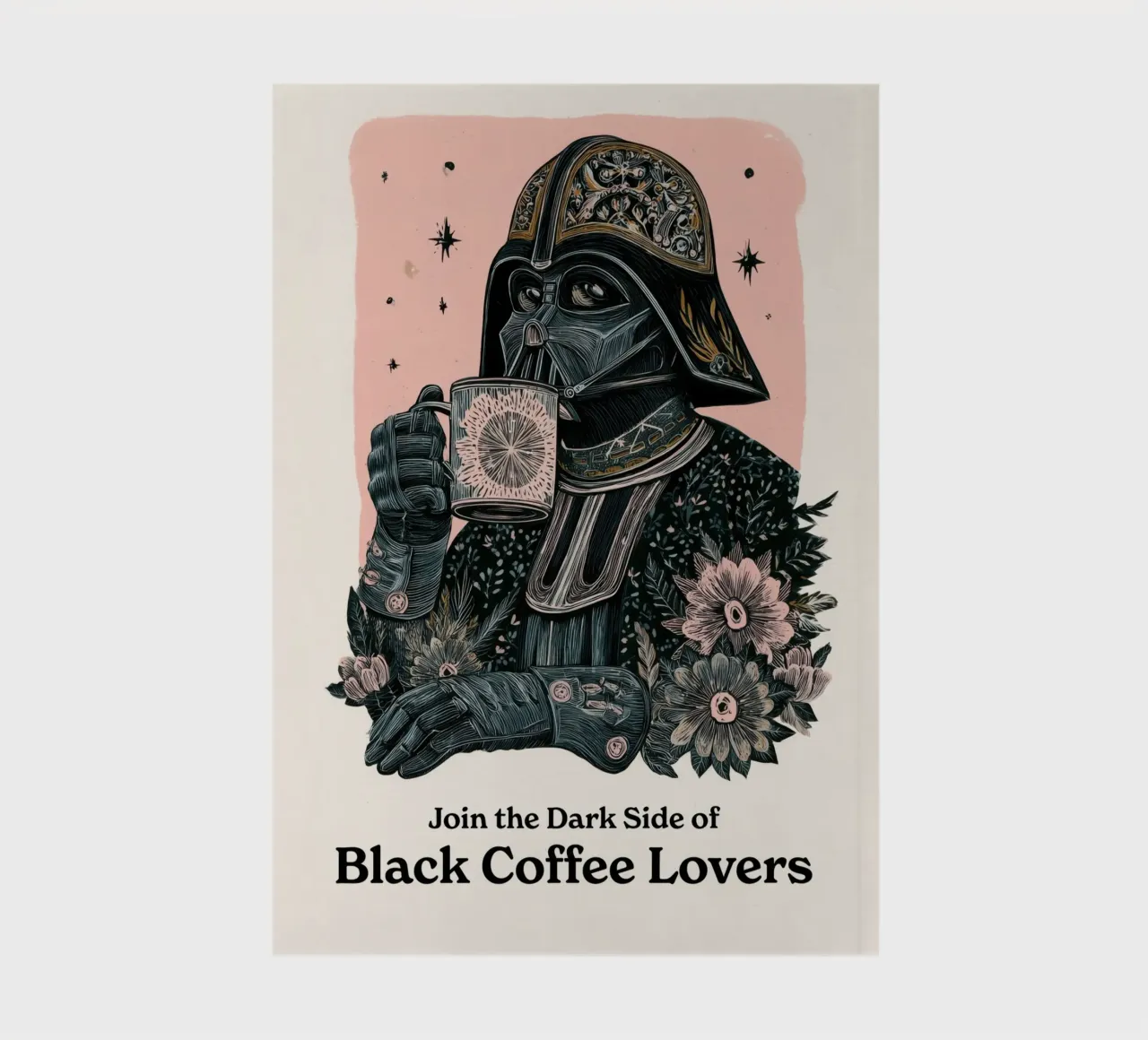 Darth Vader beve il caffè nero Poster - Star Wars Woodblock diario da Kaji