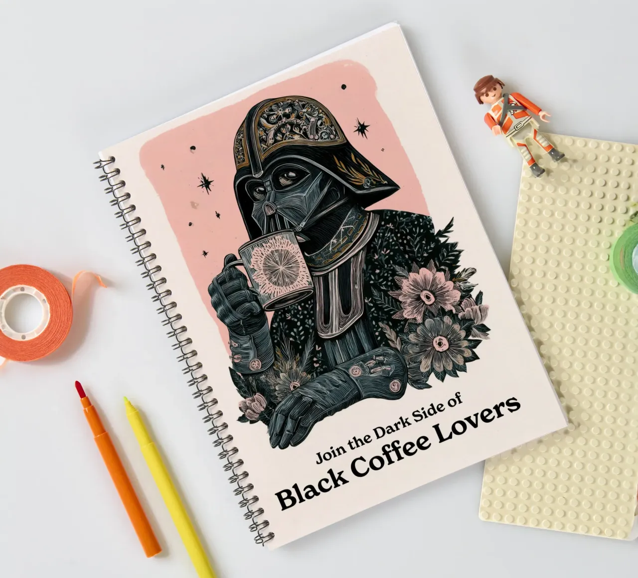 Darth Vader beve il caffè nero Poster - Star Wars Woodblock diario ad anelli da Kaji