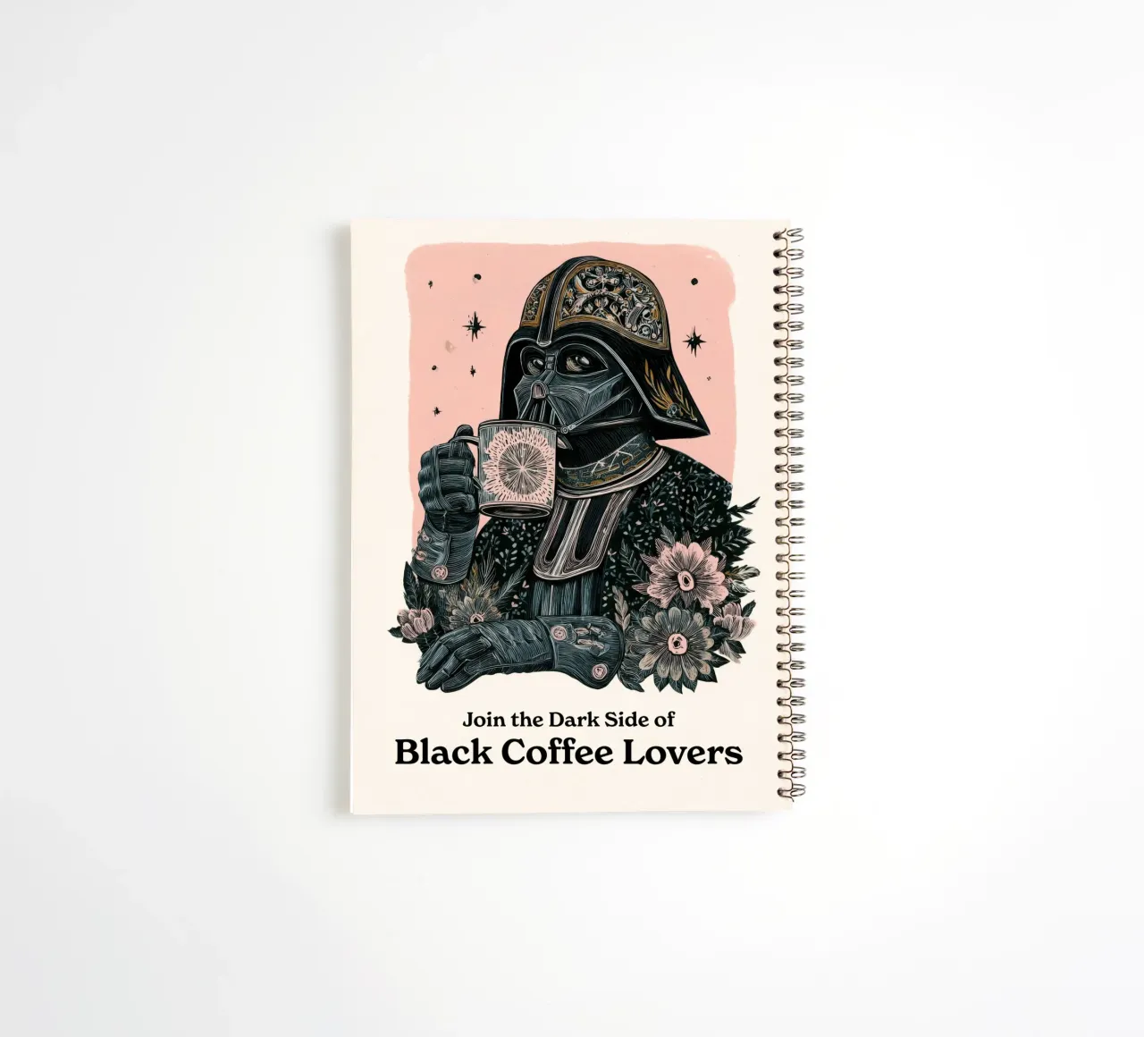 Darth Vader beve il caffè nero Poster - Star Wars Woodblock diario ad anelli da Kaji
