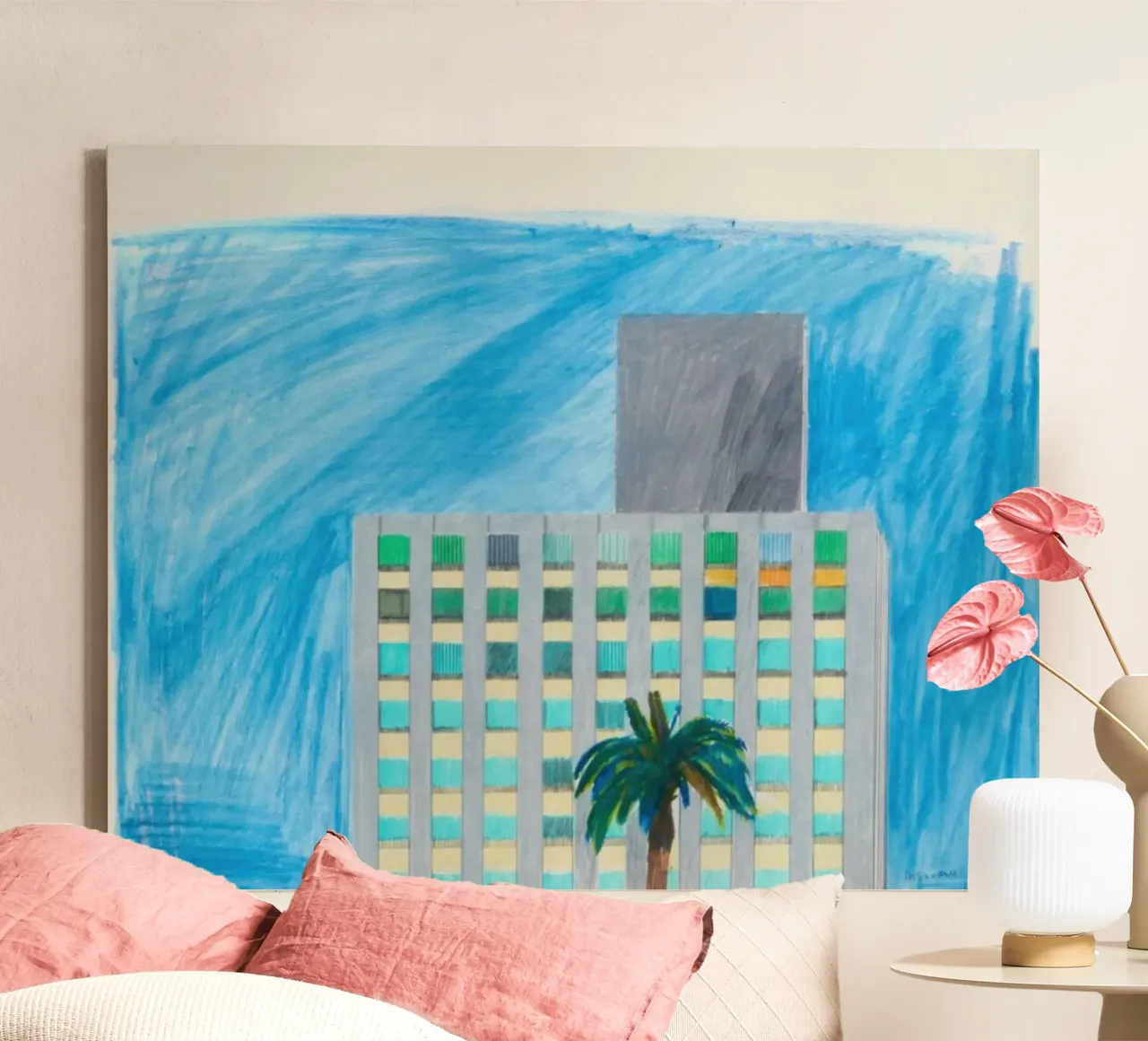 Insurance Building and Palm Tree canvas with Floater frame by khanrosie