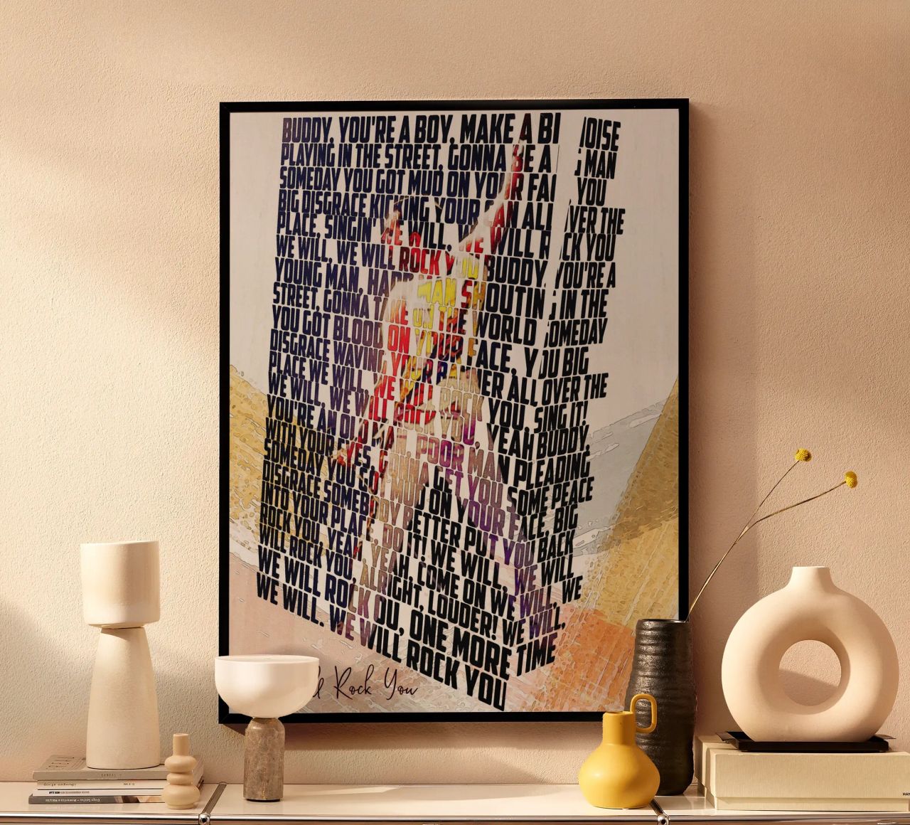 We Will Rock You (Lyrics Book) poster con telaio in plastica da Gunawan Rb