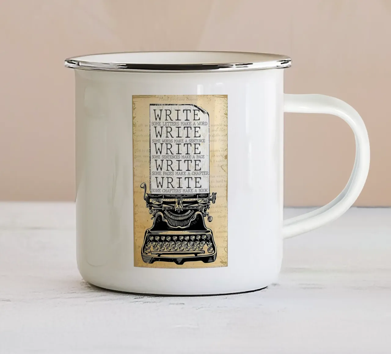 Write Some Letters Make A Word Writer enamel mug by Aaronshop