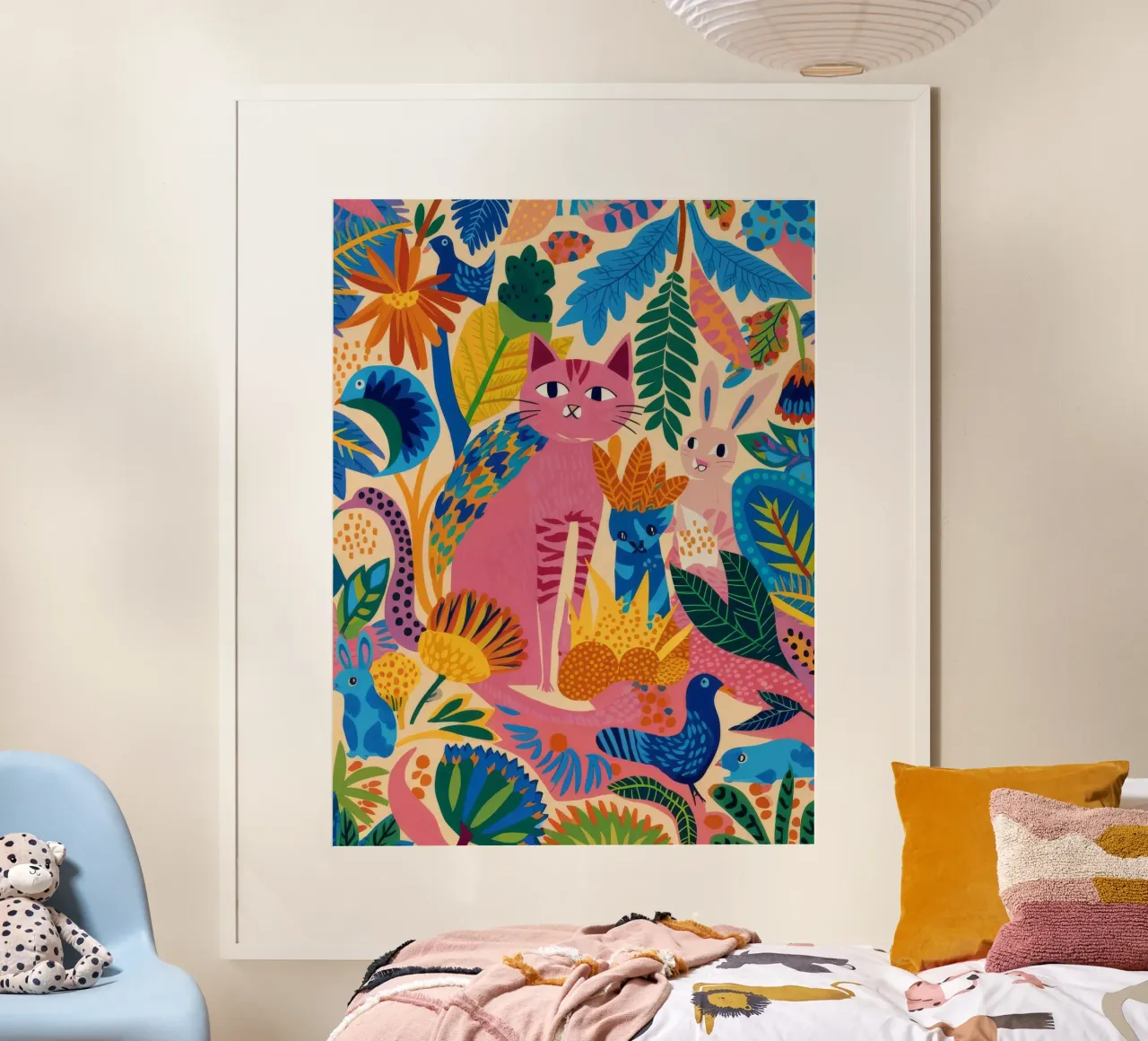 Sinfonia di uccelli tropicali poster con telaio in legno da Zep Layers