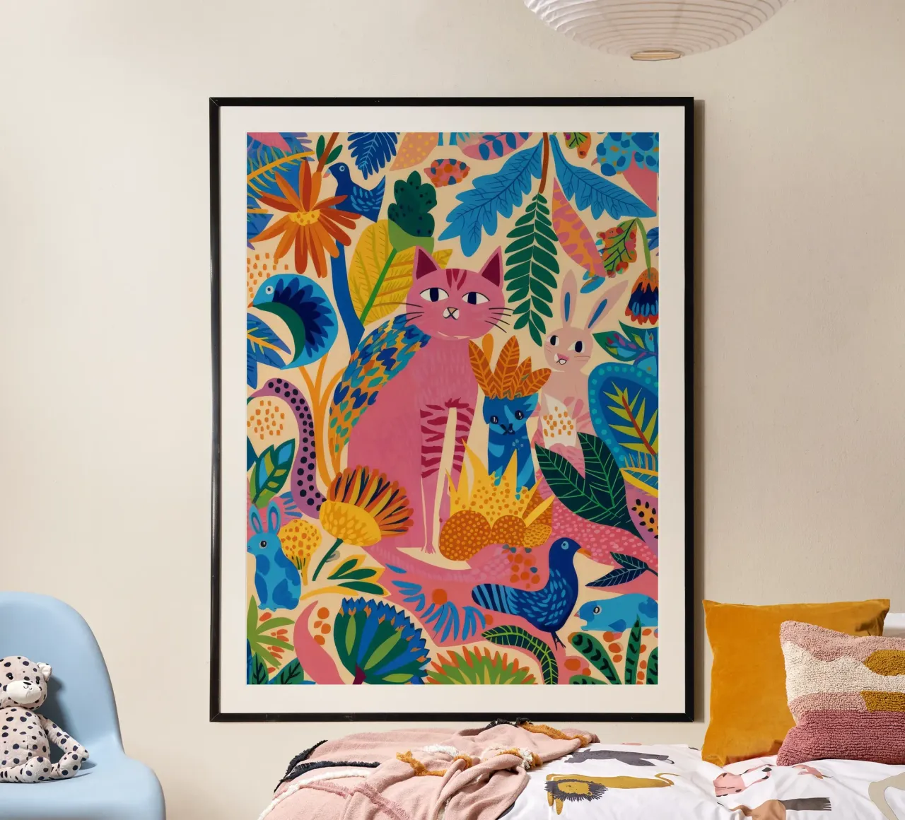 Sinfonia di uccelli tropicali poster con telaio in legno da Zep Layers