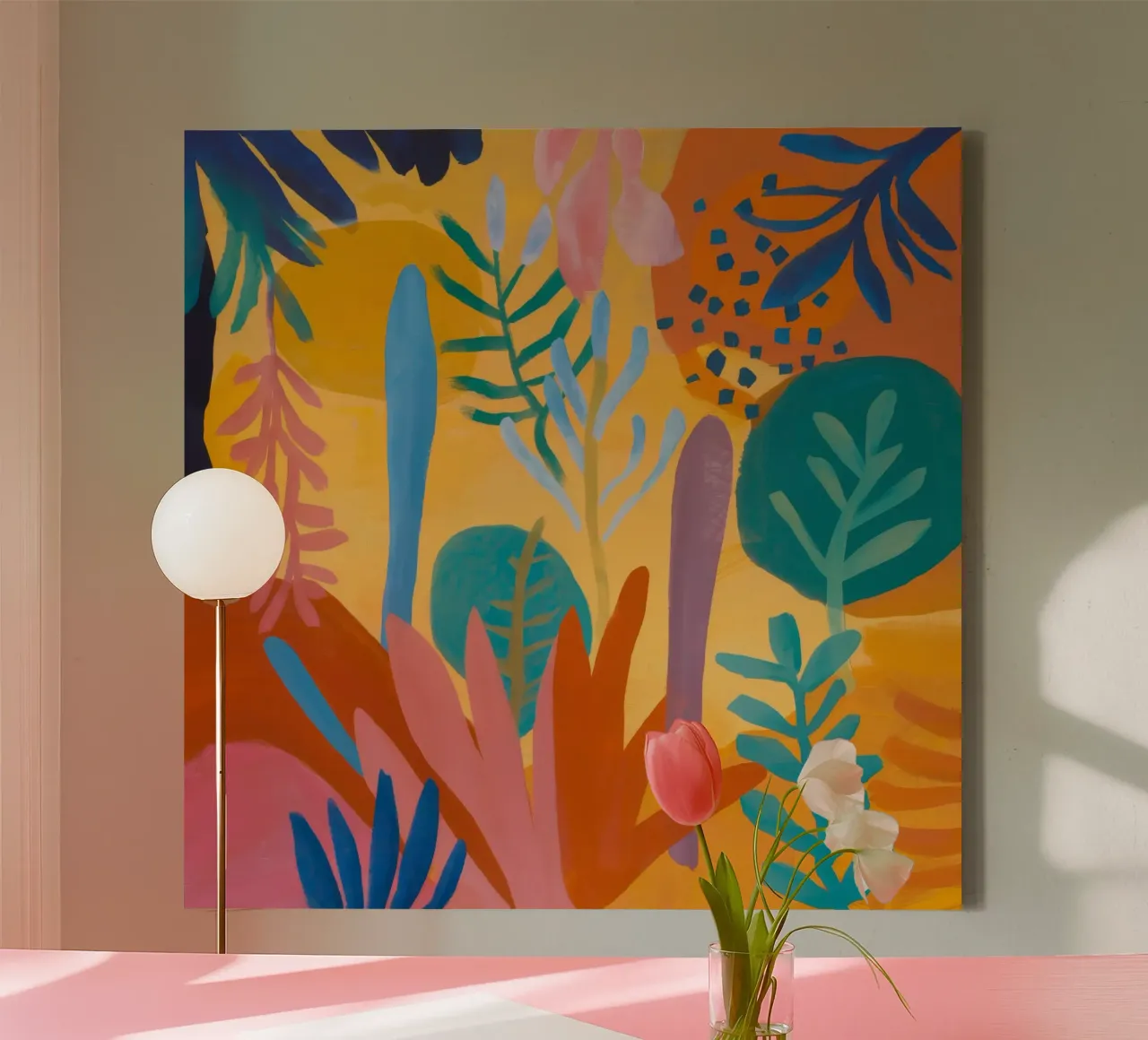 Abstracte Flora Dans canvas met Baklijst van Zep Layers